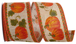 Load image into Gallery viewer, 10 yards --- 2 ½ inch --  Pumpkin Vine Glitter Linen Gingham Wired Edge Ribbon
