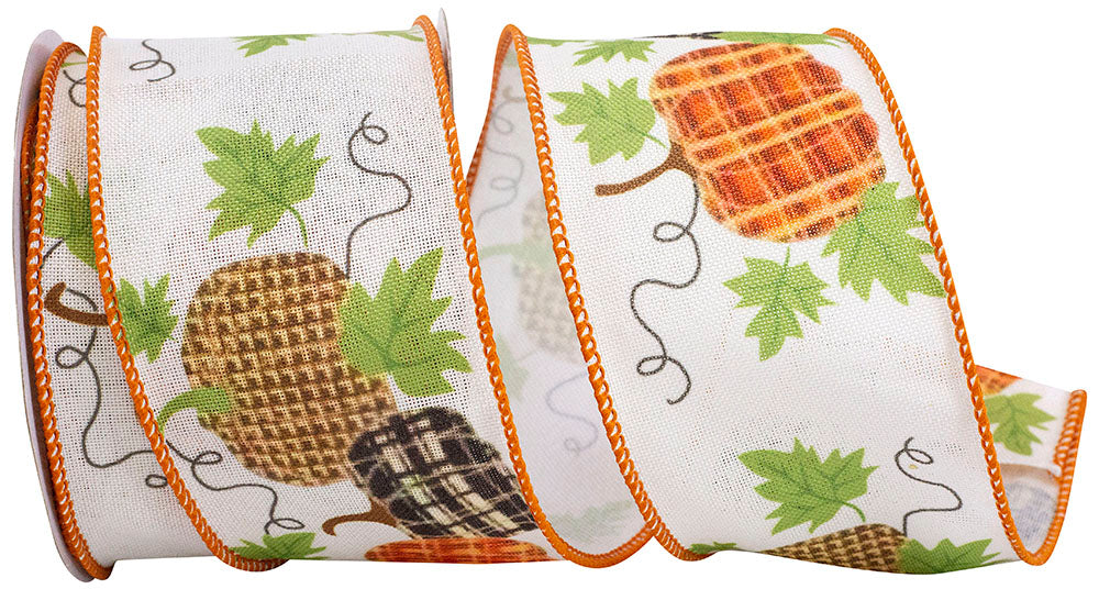 10 yards --- 2 ½ inch -- Pumpkin Patterns Muslin Wired Edge Ribbon