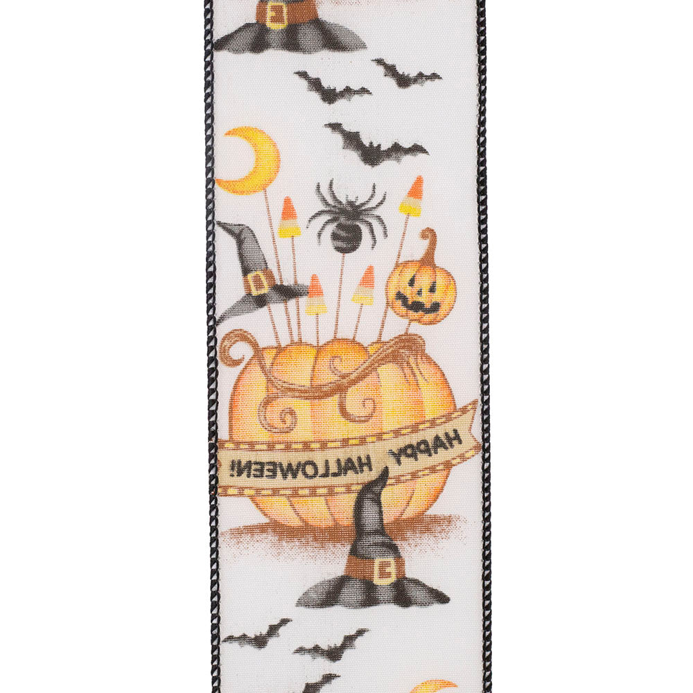 10 yards --- 2 ½ inch --  Witches Hat and Pumpkins Wired Edge Ribbon