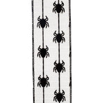 Load image into Gallery viewer, 10 yards --- 2 ½ inch -- Spider Crawlers Flocked Wired Edge Ribbon, White / Black
