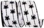 Load image into Gallery viewer, 10 yards --- 2 ½ inch -- Spider Crawlers Flocked Wired Edge Ribbon, White / Black
