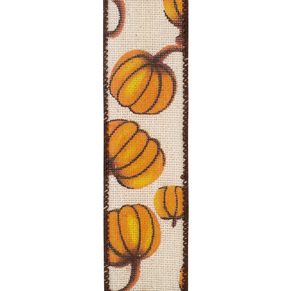 Pumpkin Tumble Hopsack Wired Edge Ribbon -- Various Yard Sizes