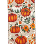 Load image into Gallery viewer, Harvest Pumpkins &amp; Flowers Line Wired Edge Ribbon -- Various Sizes
