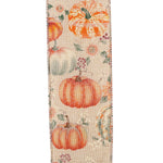 Load image into Gallery viewer, Harvest Pumpkins &amp; Flowers Line Wired Edge Ribbon -- Various Sizes
