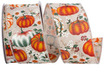 Load image into Gallery viewer, Harvest Pumpkins &amp; Flowers Line Wired Edge Ribbon -- Various Sizes
