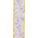Load image into Gallery viewer, The reverse side of the 100% polyester Wild Flower Amarillo ribbon, showing the lighter translucent view of the printed yellow wildflower design.
