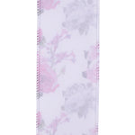 Load image into Gallery viewer, The reverse side of the 100% polyester cabbage rose ribbon, displaying the soft, muted reverse silhouette of the botanical design through the white textile base.

