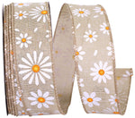 Load image into Gallery viewer, Daisy Petals Linen Wired Edge Ribbon –- Various Sizes
