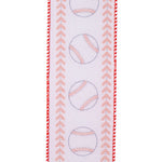 Load image into Gallery viewer, Baseball Stitching Linen Wired Edge Ribbon - White / Red Color -- 2.5" x 10 Yards
