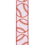 Load image into Gallery viewer, Baseball Spin Linen Wired Edge Ribbon - White / Red Color -- 1.5" x 10 Yards
