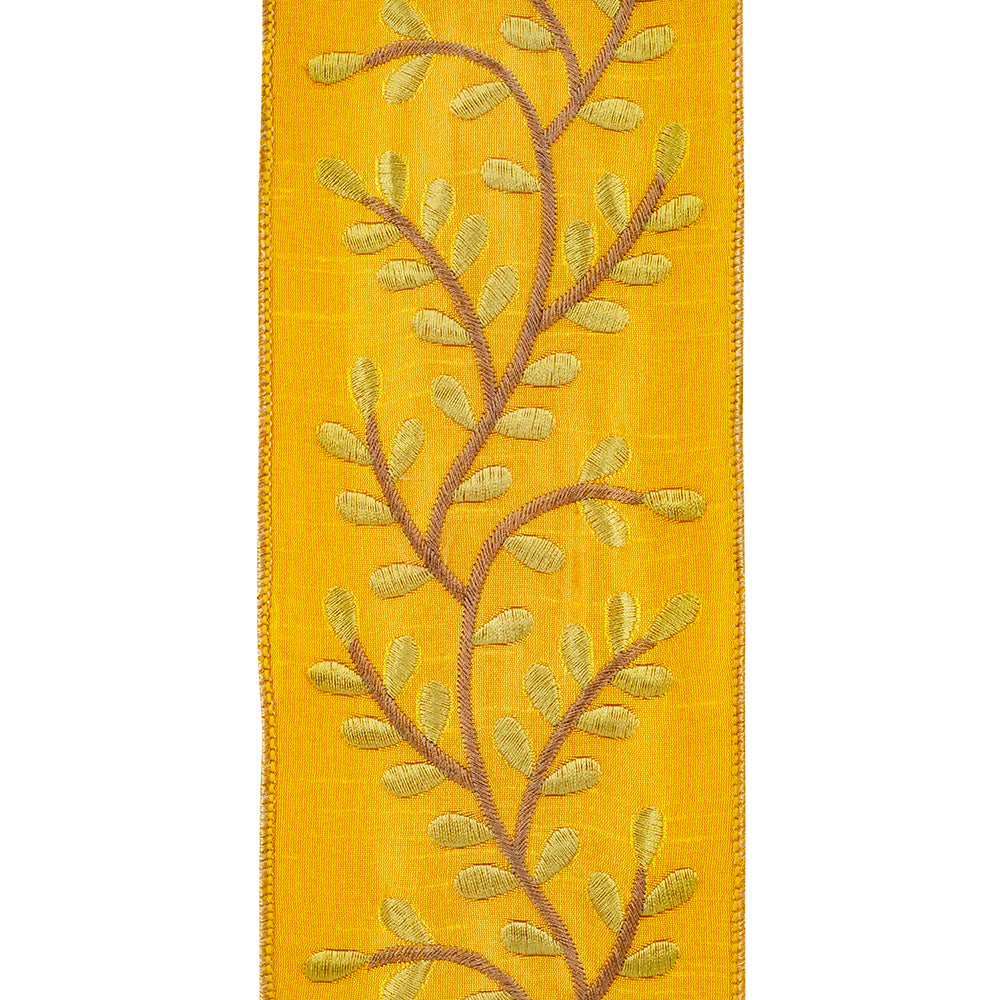 5 yards --- 4 inch -- Deluxe Vine Sunset Embroidery Wired Edge Ribbon