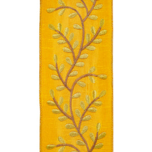 5 yards --- 4 inch -- Deluxe Vine Sunset Embroidery Wired Edge Ribbon
