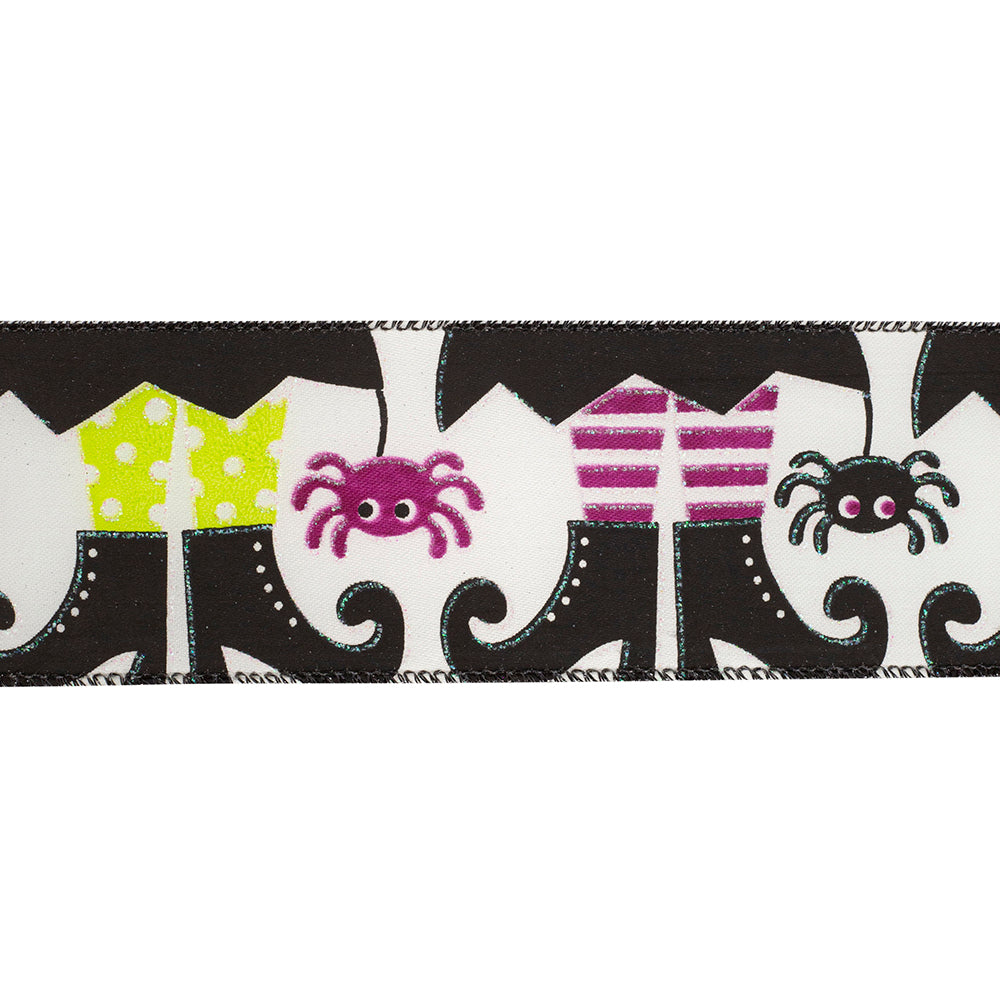 10 yards --- 2 ½ inch --  Witches Legs  & Spiders Satin Wired Edge Ribbon, Black