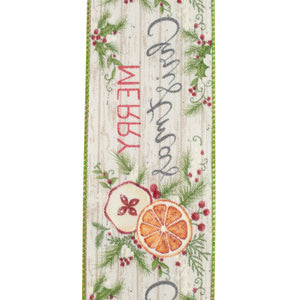 10 yards --- 2 ½ inch --  "MERRY CHRISTMAS" Wood Planks - Wired Edge Ribbon