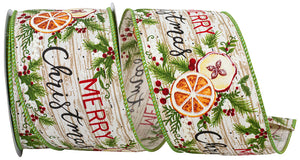 10 yards --- 2 ½ inch --  "MERRY CHRISTMAS" Wood Planks - Wired Edge Ribbon