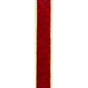 Velvet Plush Texture Deluxe Backed Wired Edge --- (Red / Gold Color) -- (Various Sizes) -- Christmas Ribbon