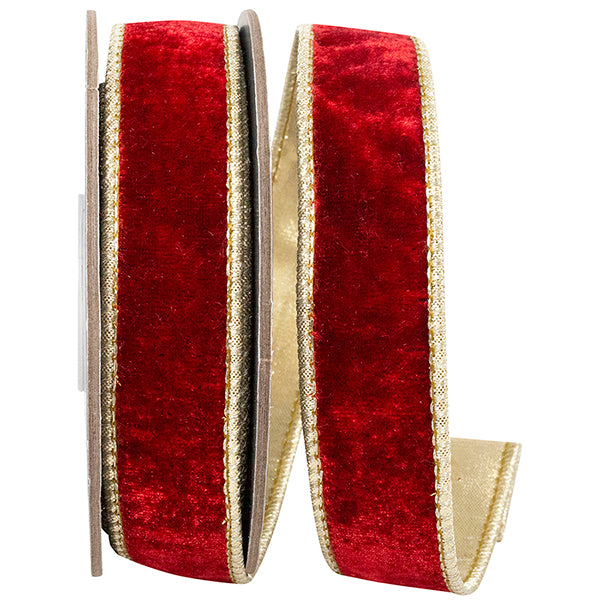 Velvet Plush Texture Deluxe Backed Wired Edge --- (Red / Gold Color) -- (Various Sizes) -- Christmas Ribbon