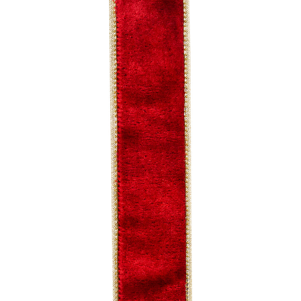 Velvet Plush Texture Deluxe Backed Wired Edge --- (Red / Gold Color) -- (Various Sizes) -- Christmas Ribbon