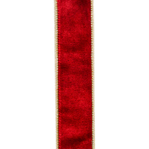 Velvet Plush Texture Deluxe Backed Wired Edge --- (Red / Gold Color) -- (Various Sizes) -- Christmas Ribbon