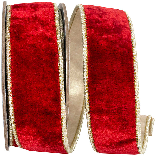 Velvet Plush Texture Deluxe Backed Wired Edge --- (Red / Gold Color) -- (Various Sizes) -- Christmas Ribbon