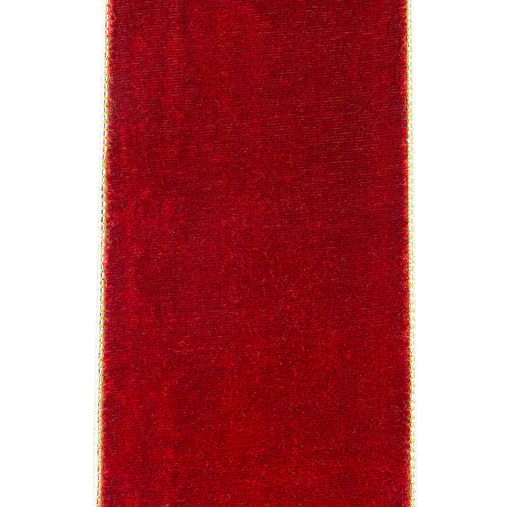 Velvet Plush Texture Deluxe Backed Wired Edge --- (Red / Gold Color) -- (Various Sizes) -- Christmas Ribbon