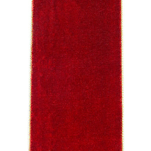 Velvet Plush Texture Deluxe Backed Wired Edge --- (Red / Gold Color) -- (Various Sizes) -- Christmas Ribbon