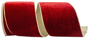 Velvet Plush Texture Deluxe Backed Wired Edge --- (Red / Gold Color) -- (Various Sizes) -- Christmas Ribbon