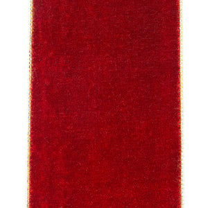 Velvet Plush Texture Deluxe Backed Wired Edge --- (Red / Gold Color) -- (Various Sizes) -- Christmas Ribbon