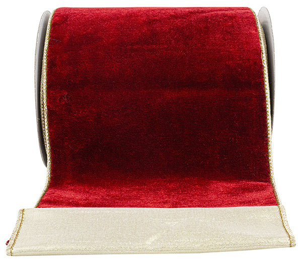 Velvet Plush Texture Deluxe Backed Wired Edge --- (Red / Gold Color) -- (Various Sizes) -- Christmas Ribbon