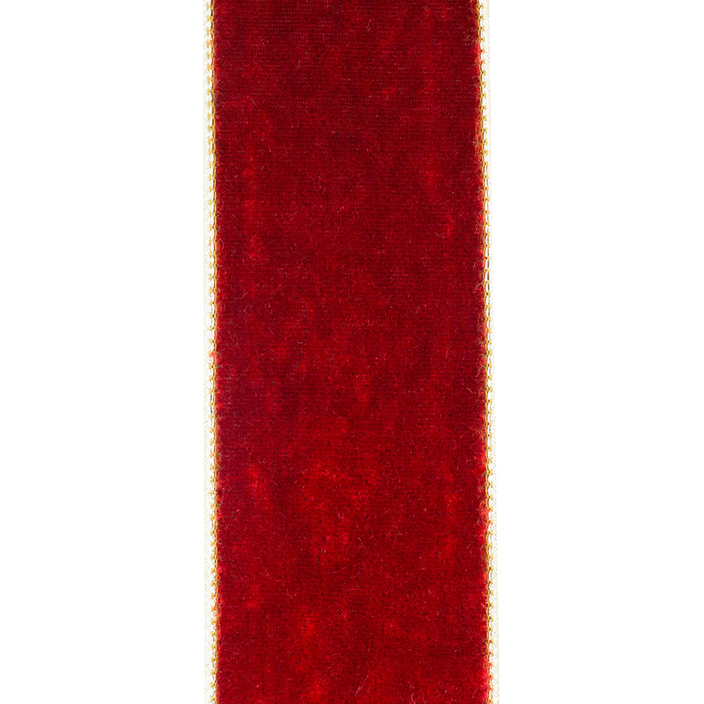 Velvet Plush Texture Deluxe Backed Wired Edge --- (Red / Gold Color) -- (Various Sizes) -- Christmas Ribbon