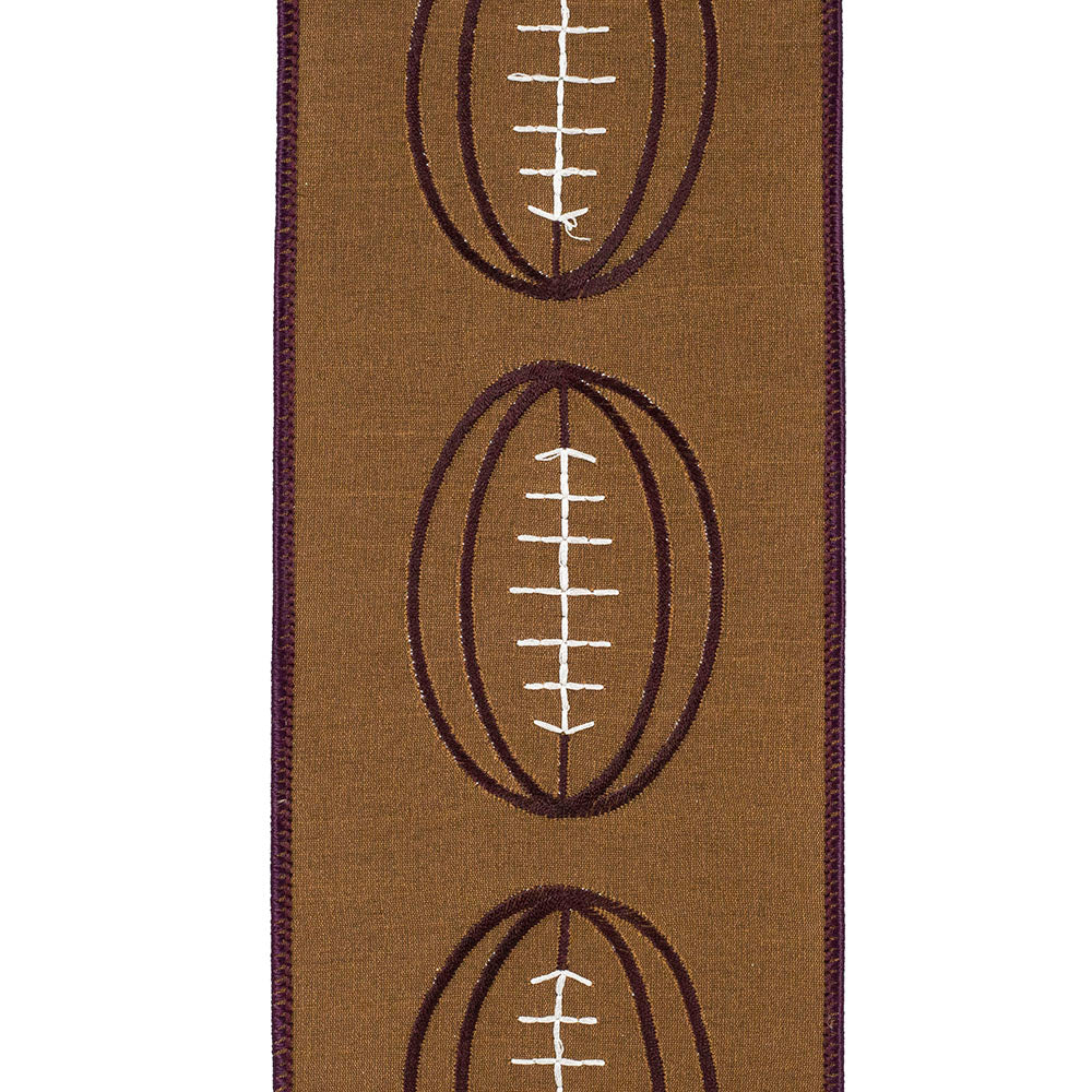 Football Outlines Deluxe Dupioni Wired Edge Ribbon - Brown Color -- 4" x 5 Yards