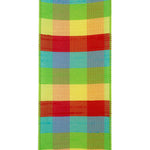 Load image into Gallery viewer, Close-up front view of the Primary Jumbo Plaid ribbon, showcasing the luxurious silk-inspired slub texture and the crisp grid lines of the colorful woven pattern.
