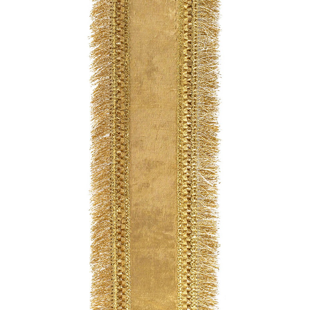 5 yards --- 2 ½ inch -- Gold Color -- Plush Velvet Fringed Trimming Deluxe Dupioni Backed Wired Edge -- Christmas Ribbon