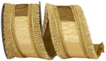 Load image into Gallery viewer, 5 yards --- 2 ½ inch -- Gold Color -- Plush Velvet Fringed Trimming Deluxe Dupioni Backed Wired Edge -- Christmas Ribbon
