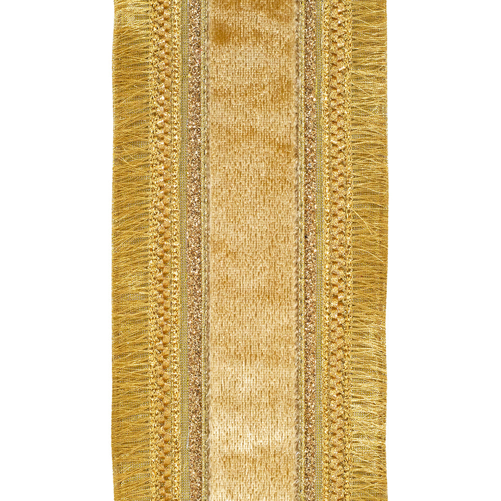 5 yards --- 4 inch -- Plush Gold - Velvet Regal Trimming Fringe Deluxe Overlay Wired Edge - Christmas Ribbon