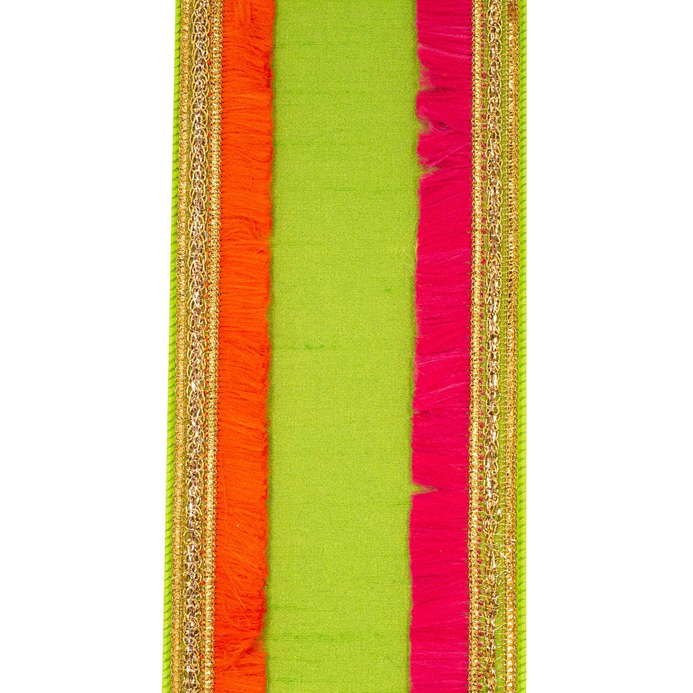 5 yards --- 4 inch -- Dupioni - Orange / Fuchsia - Trimming Fringe Color Deluxe Wired Edge - Christmas Ribbon