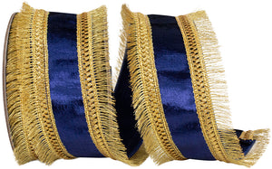 5 yards --- 2 ½ inch -- Navy Color -- Plush Velvet Regal Trimming Fringe Deluxe Overlay Wired Edge - Christmas Ribbon