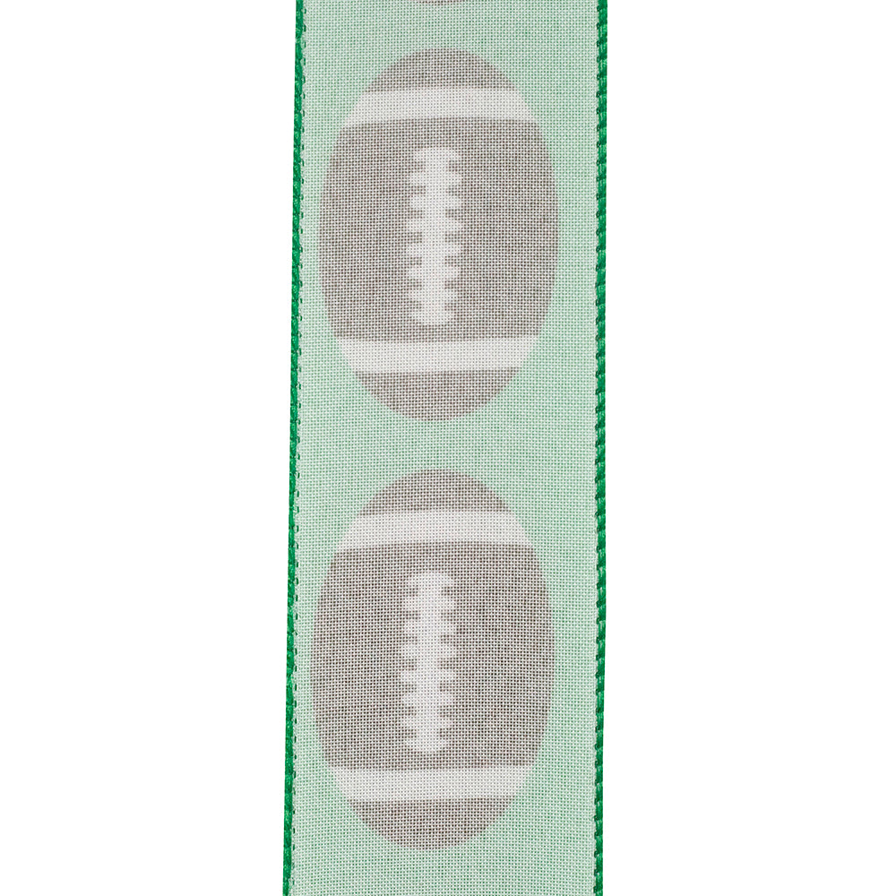 Football Fun Wired Edge Ribbon - Green Color -- 2.5" x 10 Yards