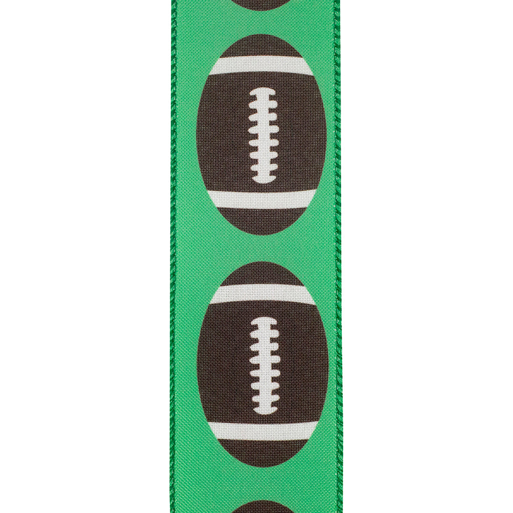 Football Fun Wired Edge Ribbon - Green Color -- 2.5" x 10 Yards