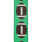 Load image into Gallery viewer, Football Fun Wired Edge Ribbon - Green Color -- 2.5&quot; x 10 Yards

