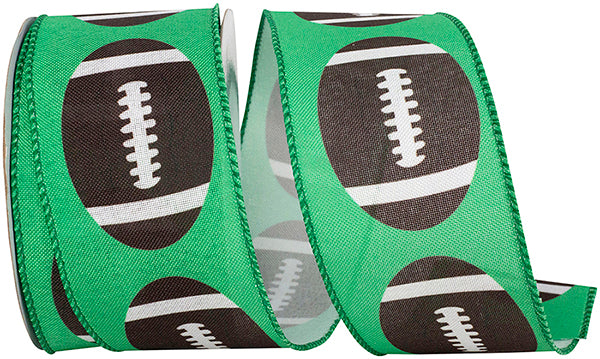 Football Fun Wired Edge Ribbon - Green Color -- 2.5" x 10 Yards