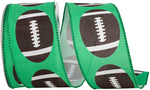 Load image into Gallery viewer, Football Fun Wired Edge Ribbon - Green Color -- 2.5&quot; x 10 Yards
