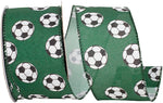 Load image into Gallery viewer, Soccer Balls Wired Edge Ribbon - Green Color -- 2.5" x 10 Yards
