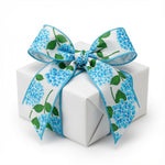 Load image into Gallery viewer, Hydrangea Bright Linen Wired Edge Ribbon –- Blue Hydrangea Floral Design -- 2-1/2 Inch x 10 Yards
