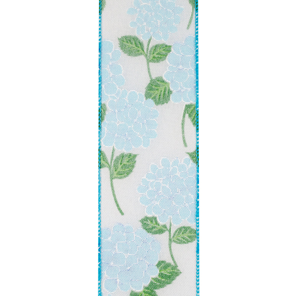 Hydrangea Bright Linen Wired Edge Ribbon –- Blue Hydrangea Floral Desi ...