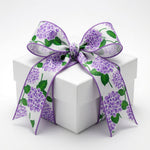 Load image into Gallery viewer, Hydrangea Bright Linen Wired Edge Ribbon –- Lavender Hydrangea Floral Design -- 2-1/2 Inch x 10 Yards
