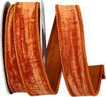 Load image into Gallery viewer, Copper Crushed Velvet Touch Deluxe Wired Edge Ribbon available in 1 inch width featuring a soft textured velvet finish and wired edges.
