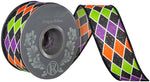 Load image into Gallery viewer, Halloween Diamond Colors - Glitter Wired Edge Ribbon -- Various Yard Sizes
