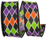 Load image into Gallery viewer, Halloween Diamond Colors - Glitter Wired Edge Ribbon -- Various Yard Sizes
