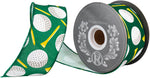 Load image into Gallery viewer, Golf Balls and Tees Linen Wired Edge Ribbon - Hunter Color -- 2.5" x 10 Yards

